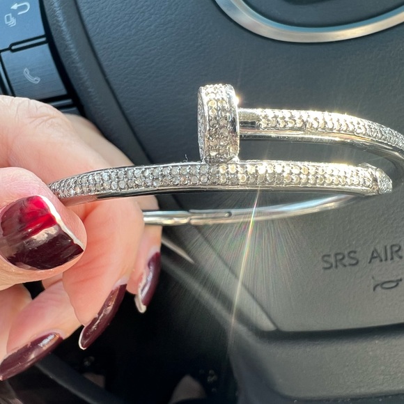 Diamond Nail Bangle sterling silver 2.5 carats natural diamonds - Picture 6 of 7